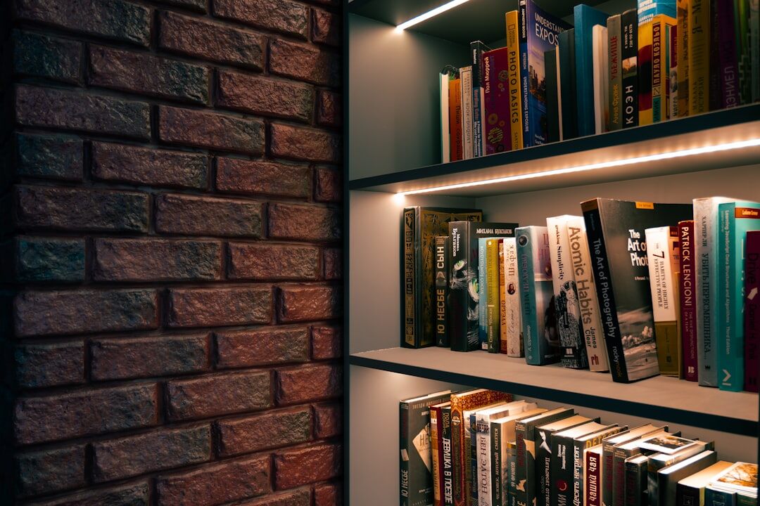 bookshelf with mystery novels